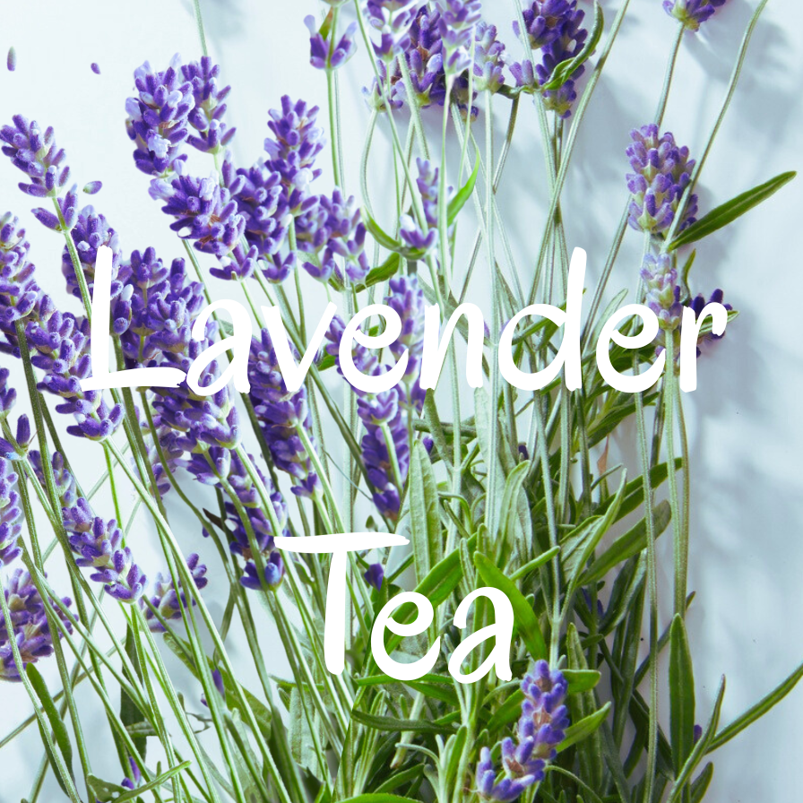 Lavender flowers with the text 'Lavender Tea' on a light background organic AzielCo
