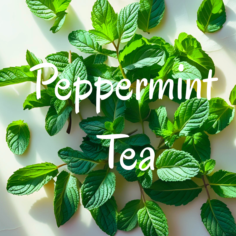 Peppermint leaves with 'Peppermint Tea' text on a light background_organic Aziel&Co