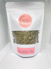 Package of dandelion tea with 'AzielCo' branding on a white background